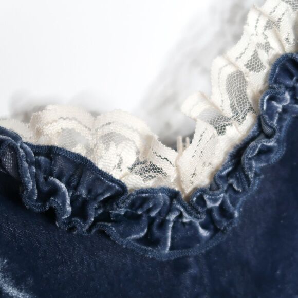 No Boundaries Juniors Babydoll Top Size XXL Blue Velvet Lace Y2K Lizzie McGuire‎ - Picture 6 of 7